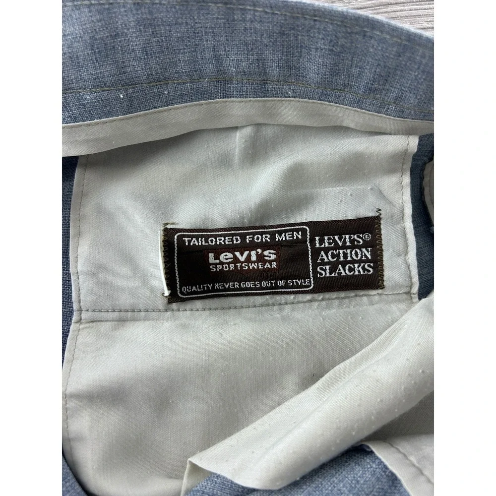 Vintage Levis Action Slacks Mens 37x31.5 Light Blue Heathered Straight Leg Pants